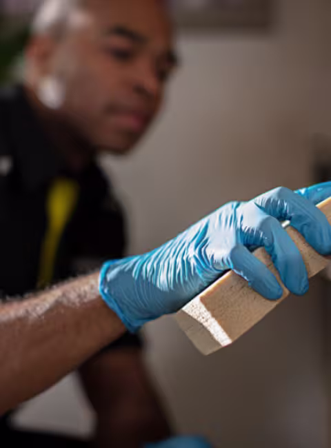 fire damage restoration technician cleaning contents