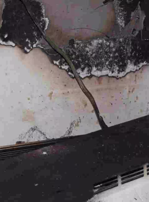 fire damage with lots of soot in a kitchen