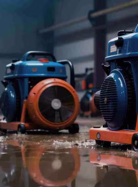 industrial fans drying a commercial building