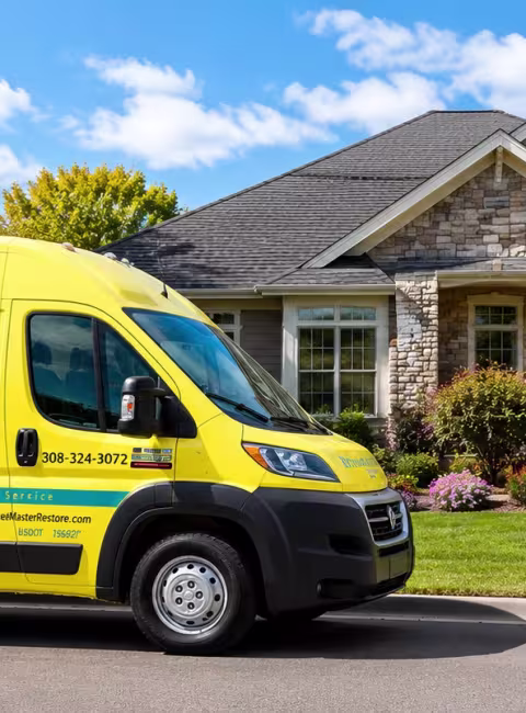ServiceMaster Restore Van parked in front of residence