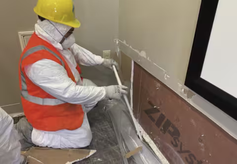water damage tech demoing wall