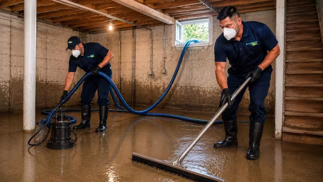 sewer backup cleaning and extraction in basement
