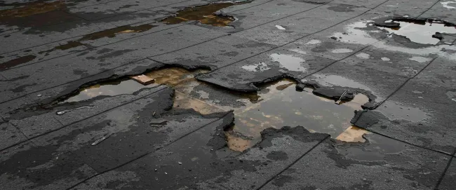 storm damaged flat commercial roof