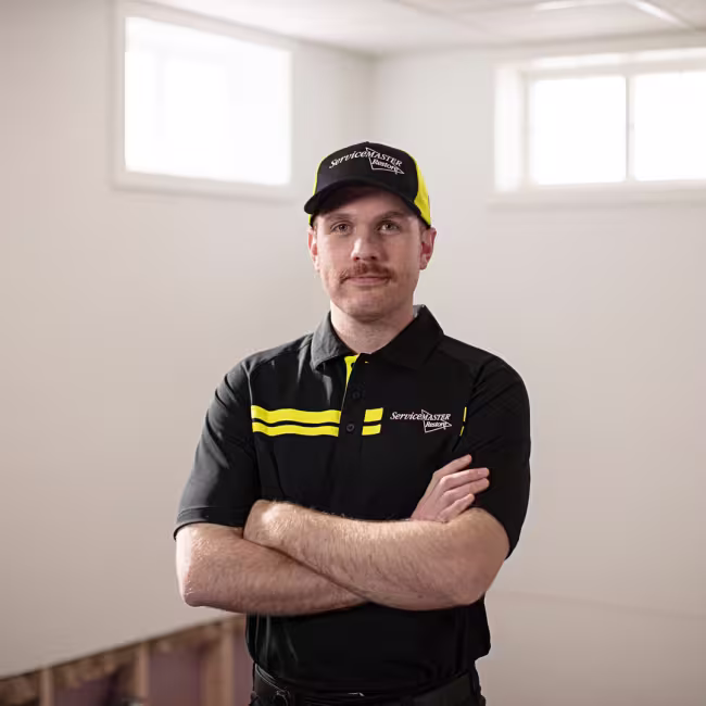 servicemaster technician addressing storm damage related water intrusion 