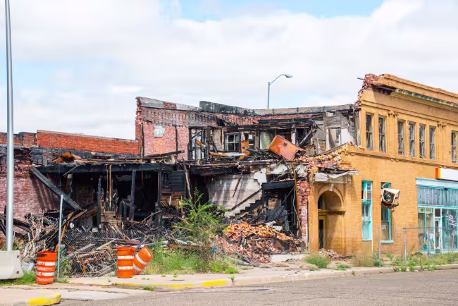burned out commercial building downtown