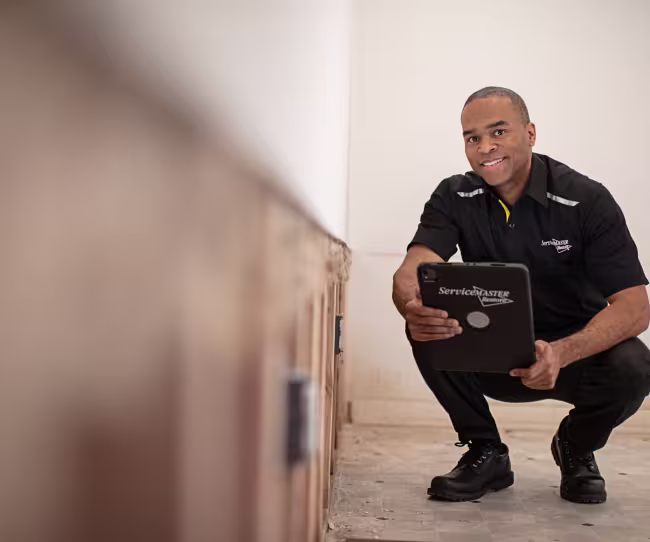 servicemaster restore technician inside a home