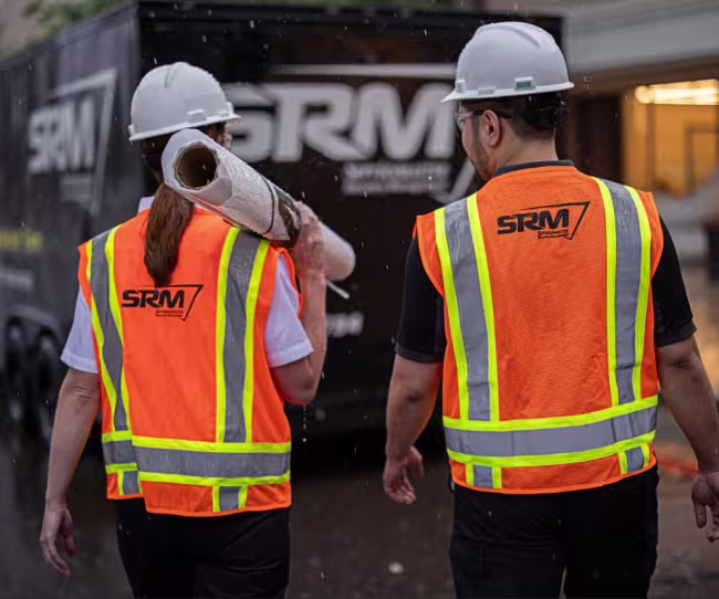 ServiceMaster tech carrying construction material