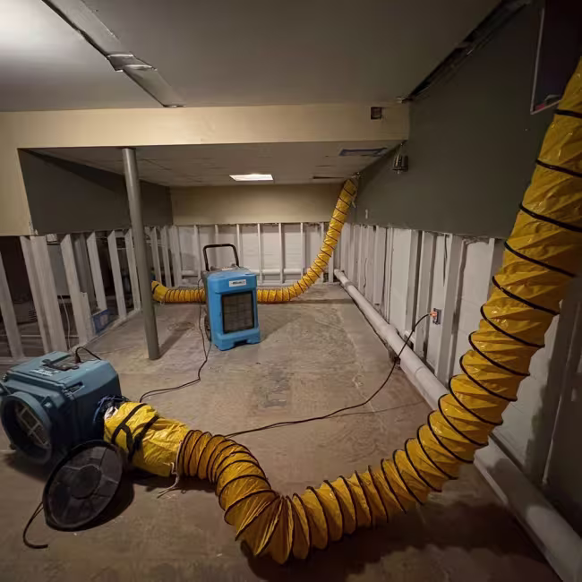 HEPA filtration in basement mold job with exhaust being ported to exterior through 8" exhaust hoses