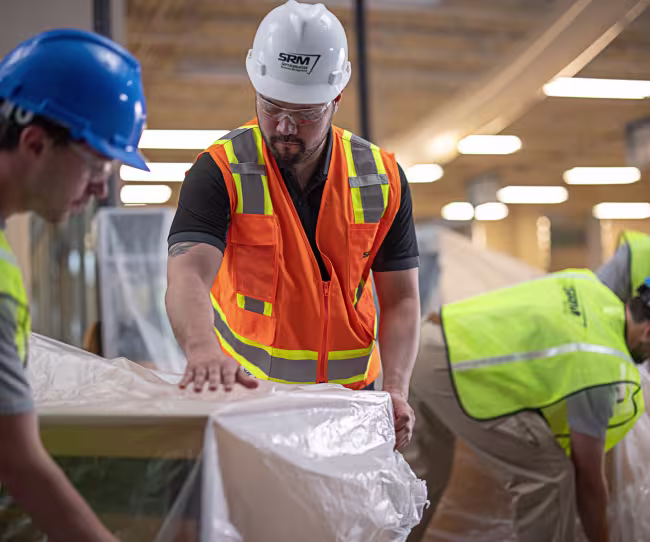 servicemaster restore technicians tarping commercial shelving