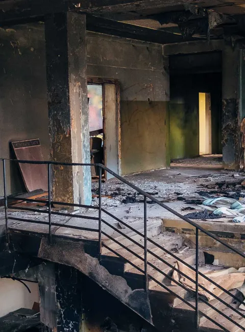 Burnt room in commercial building