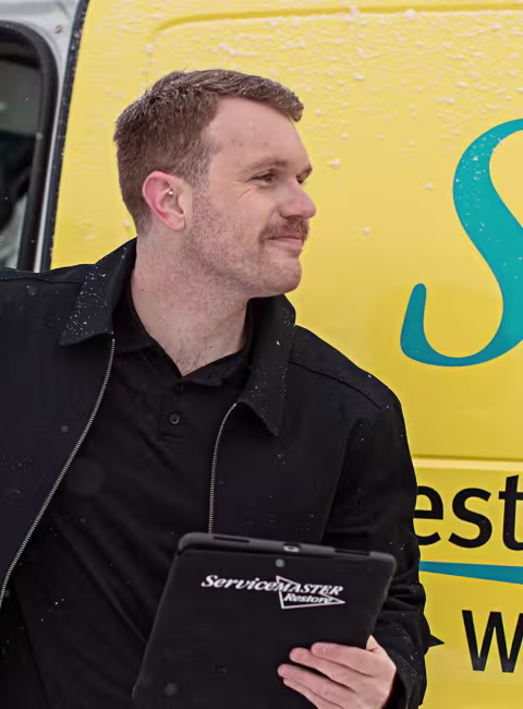 ServiceMaster Restore employee getting out of van