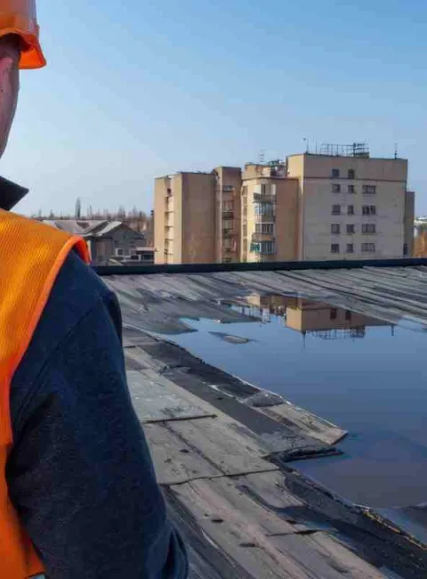 commercial flat roof with water damage