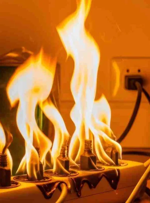 Electrical fire from overloaded powerstrip