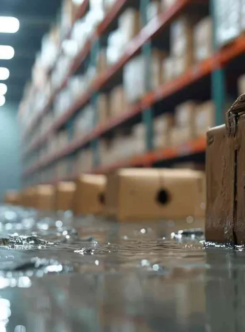 water damage in a warehouse