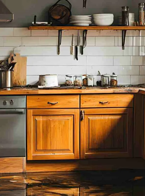 water damaged kitchen cabinets