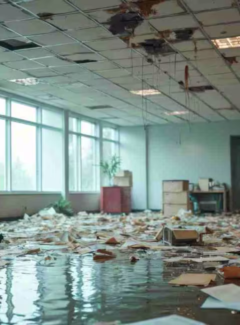water damaged commercial building