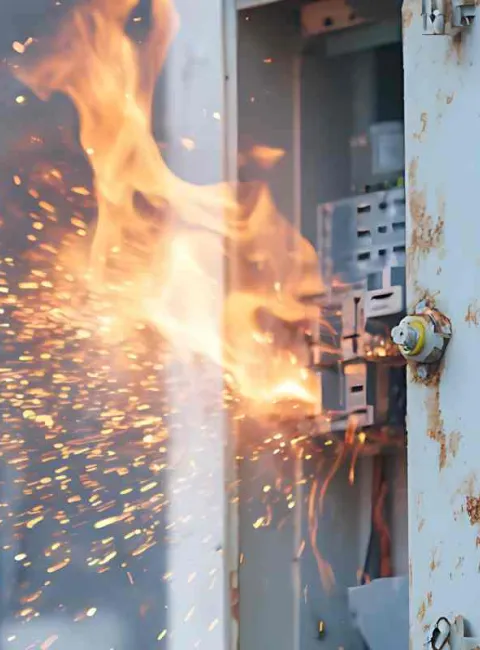 fire in older home electric panel