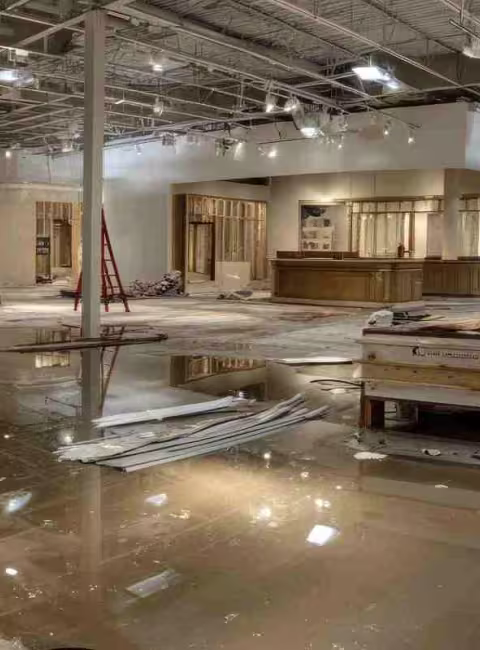 flooded commercial building