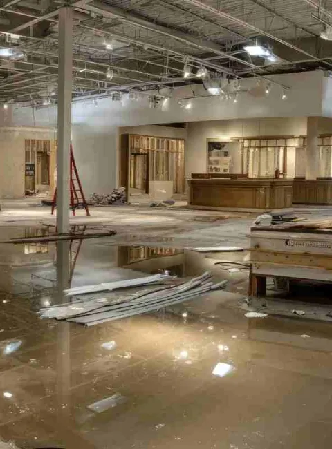 flooded commercial building