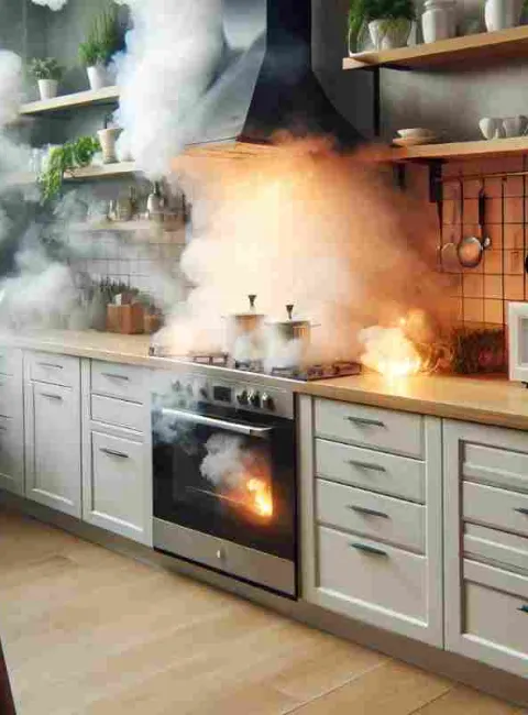 fire in kitchen on the stove
