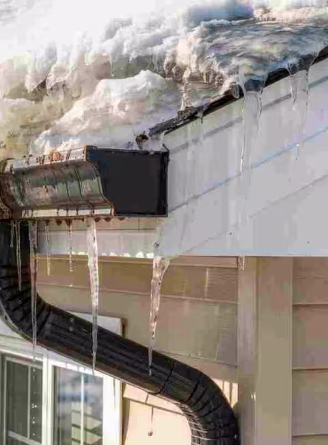 snow melting from a roof in the spring