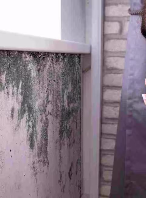 Black mold on a wall under a window