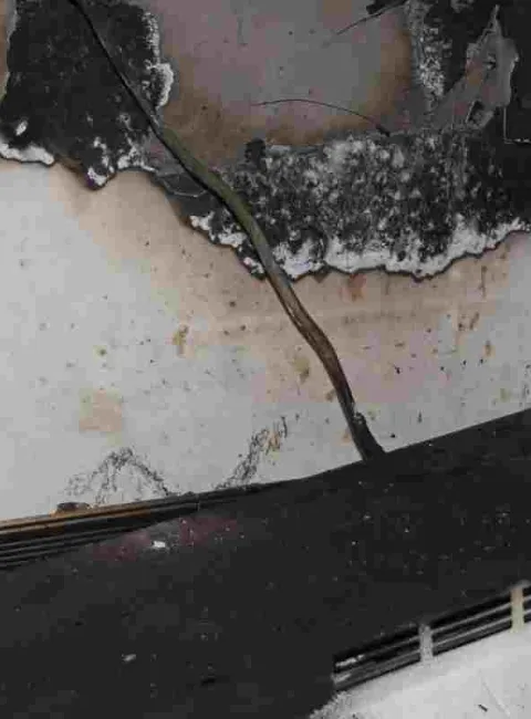 fire damage with lots of soot in a kitchen