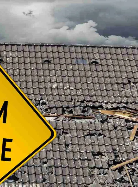 damaged roof due to storm creating water damage
