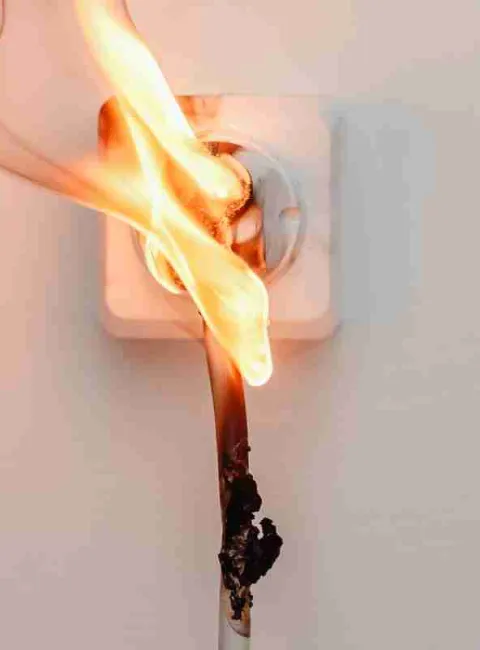 electrical outlet in fire