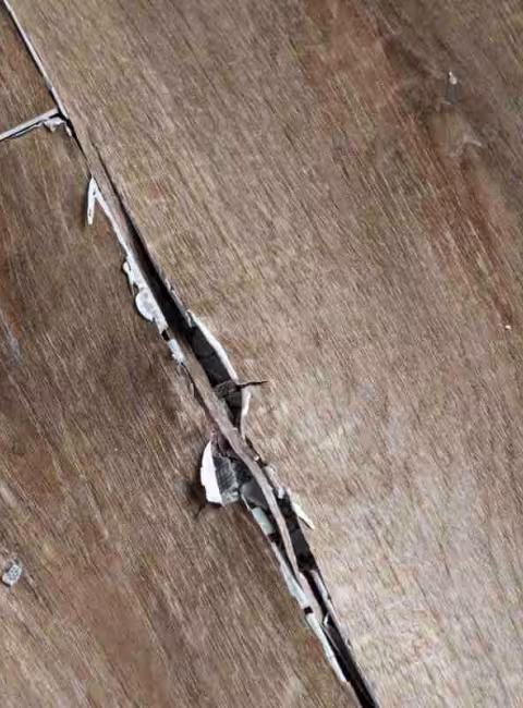 warped floor with water damage