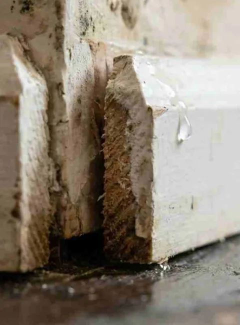 water damaged baseboard starting to grow mold