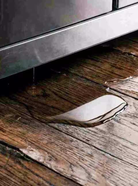 leaky refrigerator on to a wood floor