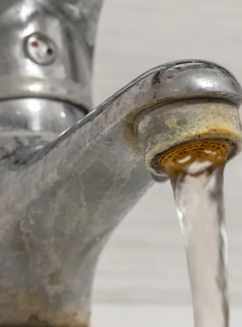 Hard water coming out of a faucet