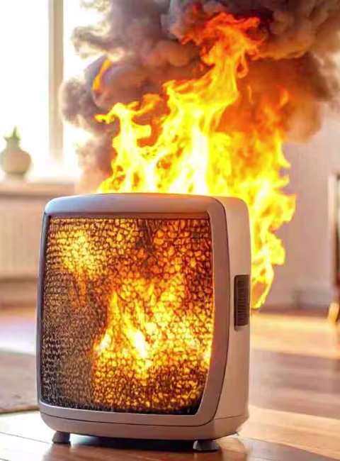 Space heater on fire