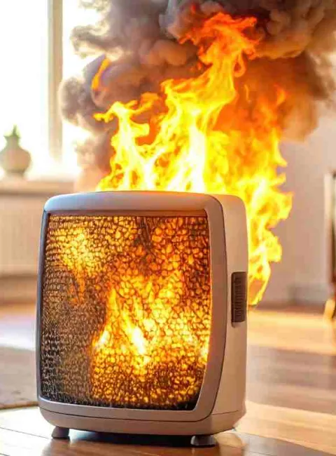 Space heater on fire