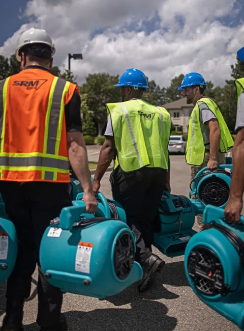 specialists carrying drying equipment