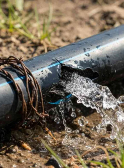 broken commercial irrigation pipe