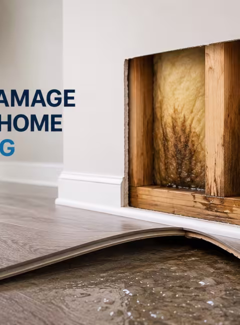 banner image showing moisture under flooring and wet insulation in drywall cavity