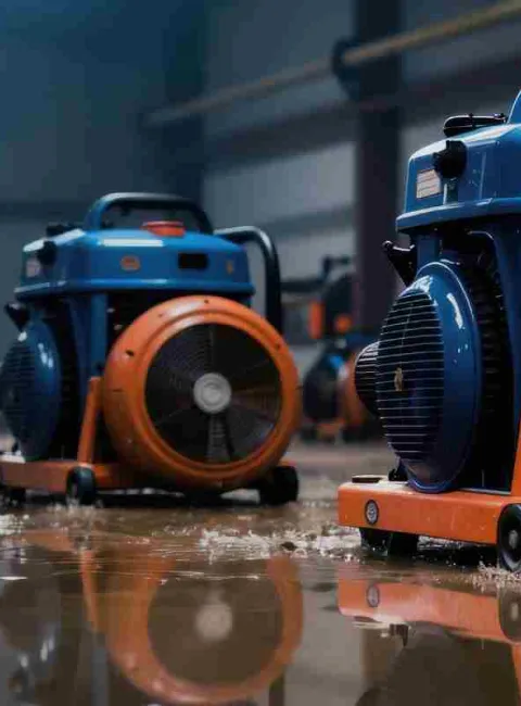 industrial fans drying a commercial building