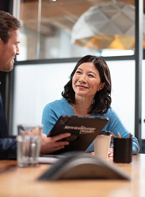 servicemaster representative and commercial client talking