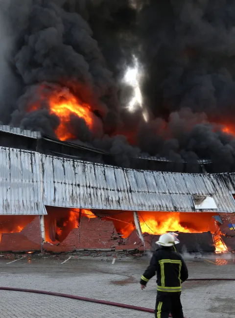 commercial warehouse on fire
