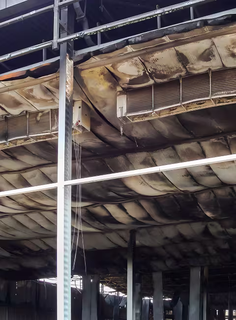 heavy building damage from commercial fire 