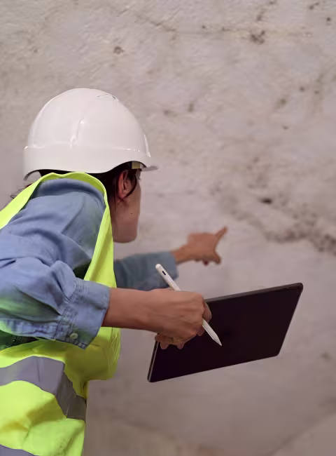 commercial mold inspector pointing at mold on ceiling
