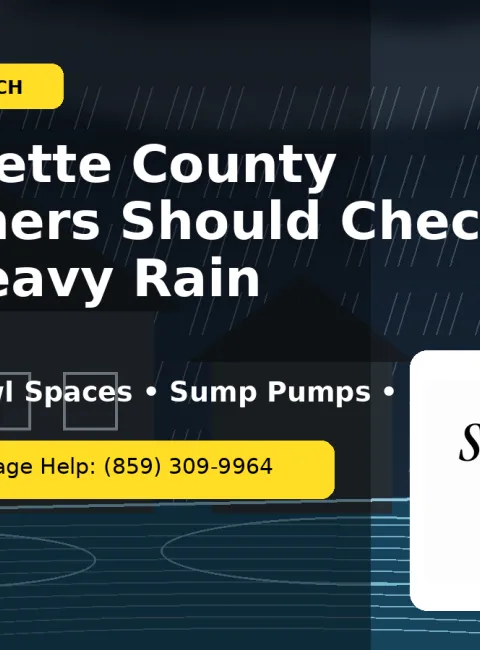 Stormwater pooling near a Lexington home during heavy rain, highlighting flood watch water damage risks for Fayette County homeowners