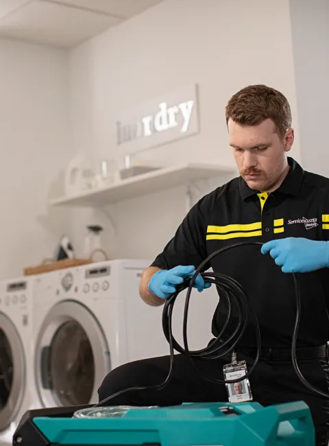 servicemaster restore setting up industrial drying equipment for water damage mitigation