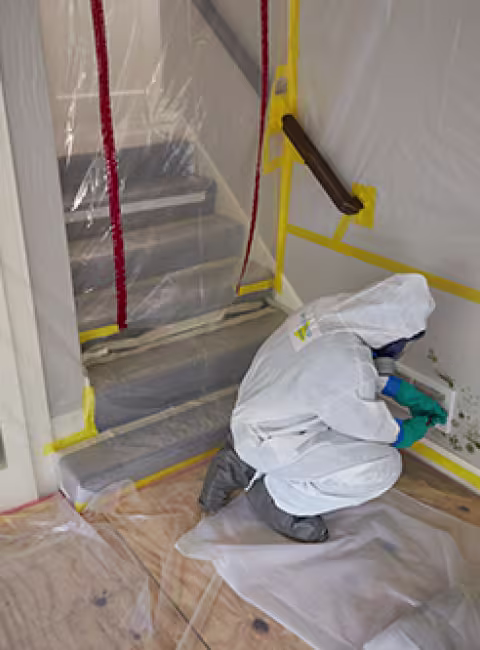ServiceMaster Technician removing HVAC vent during mold remediation