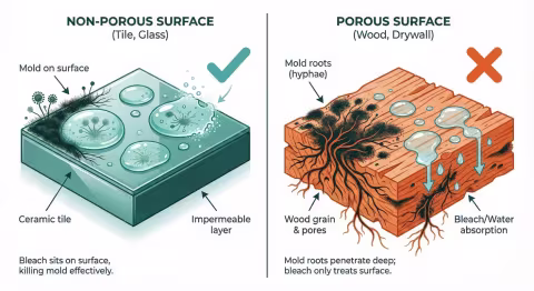 Bleach use on porous vs non-porous surfaces