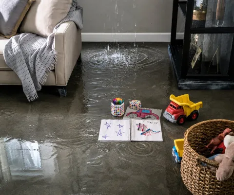 Water damage on living room floor