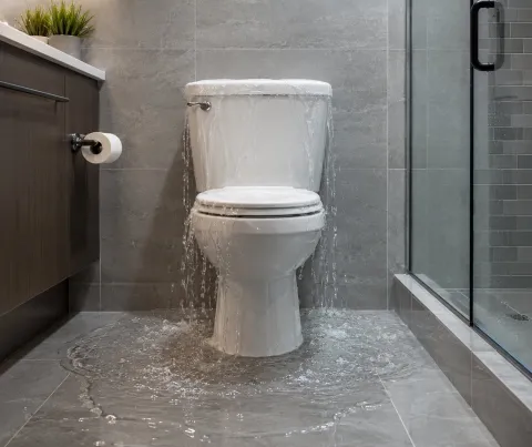 bathroom toilet overflowing from tank
