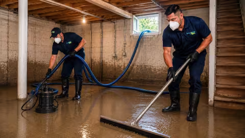 sewer backup cleaning and extraction in basement